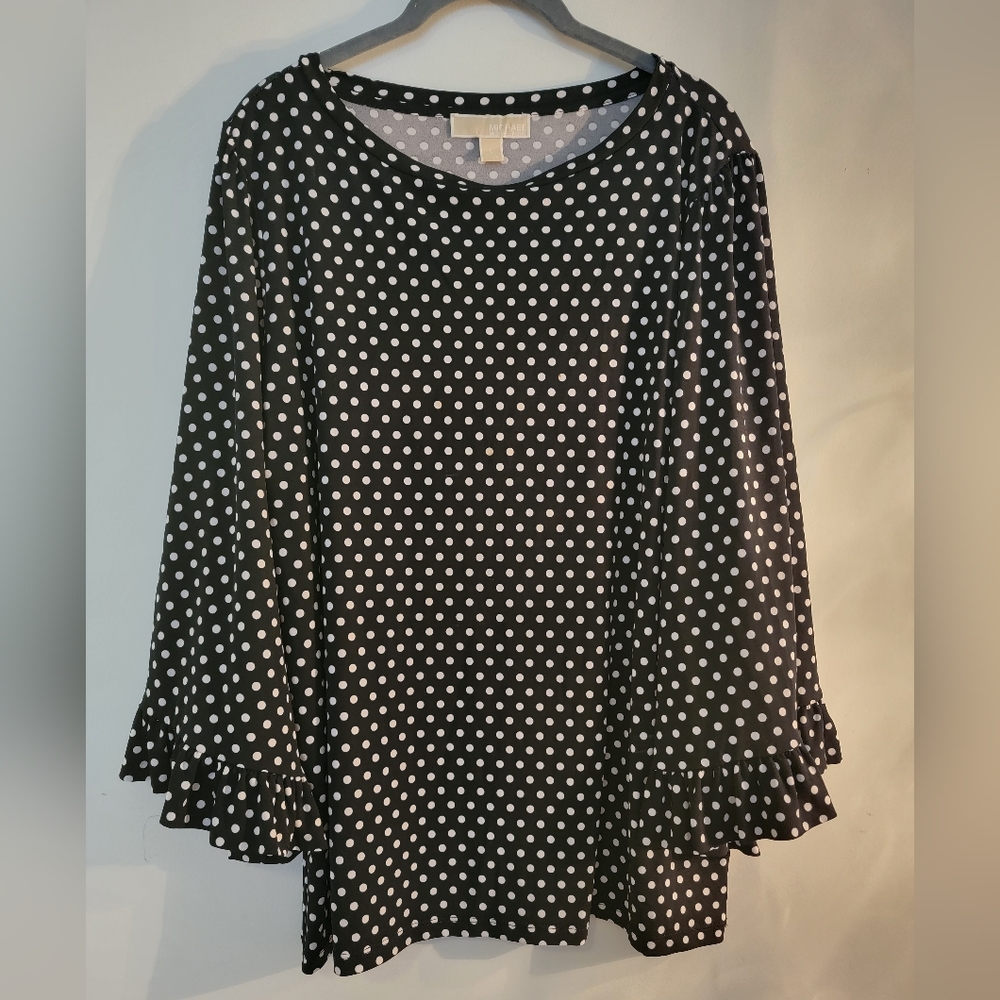 Michael Kors Long Sleeve Black/White Polka Dot Long Sleeve Blouse, Size L